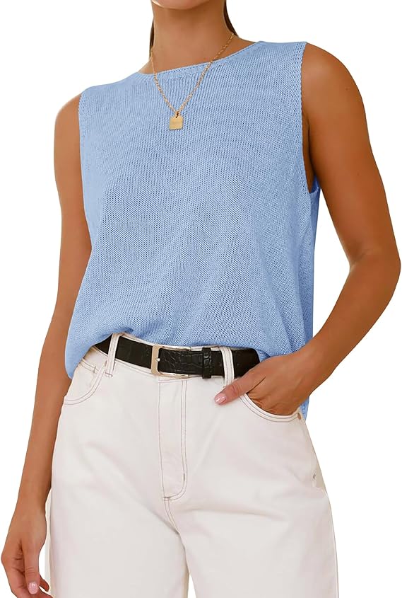 BTFBM Women's Sleeveless Sweater Vest 2025 Summer Crew Neck Ribbed Knit Lightweight Pullover Casual Loose Fit Tank Tops