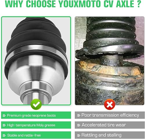 Miniatura 2 de Youxmoto Eje CV trasero derecho para Yamaha Rhino 450 2006-2009 / para Rhino 660 2004-2007/ para Rhino 700 2008-2013, 4340 ejes CV de acero cromado