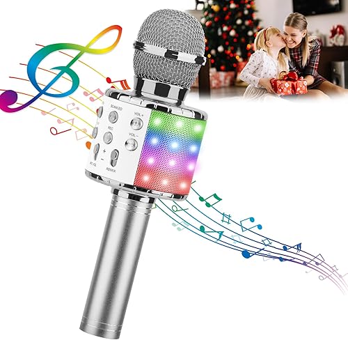 ShinePick - Micrófono inalámbrico Bluetooth de karaoke, Máquina de karaoke 4 en 1, Micrófono portátil para niños, Reproductor de KTV para el hogar,