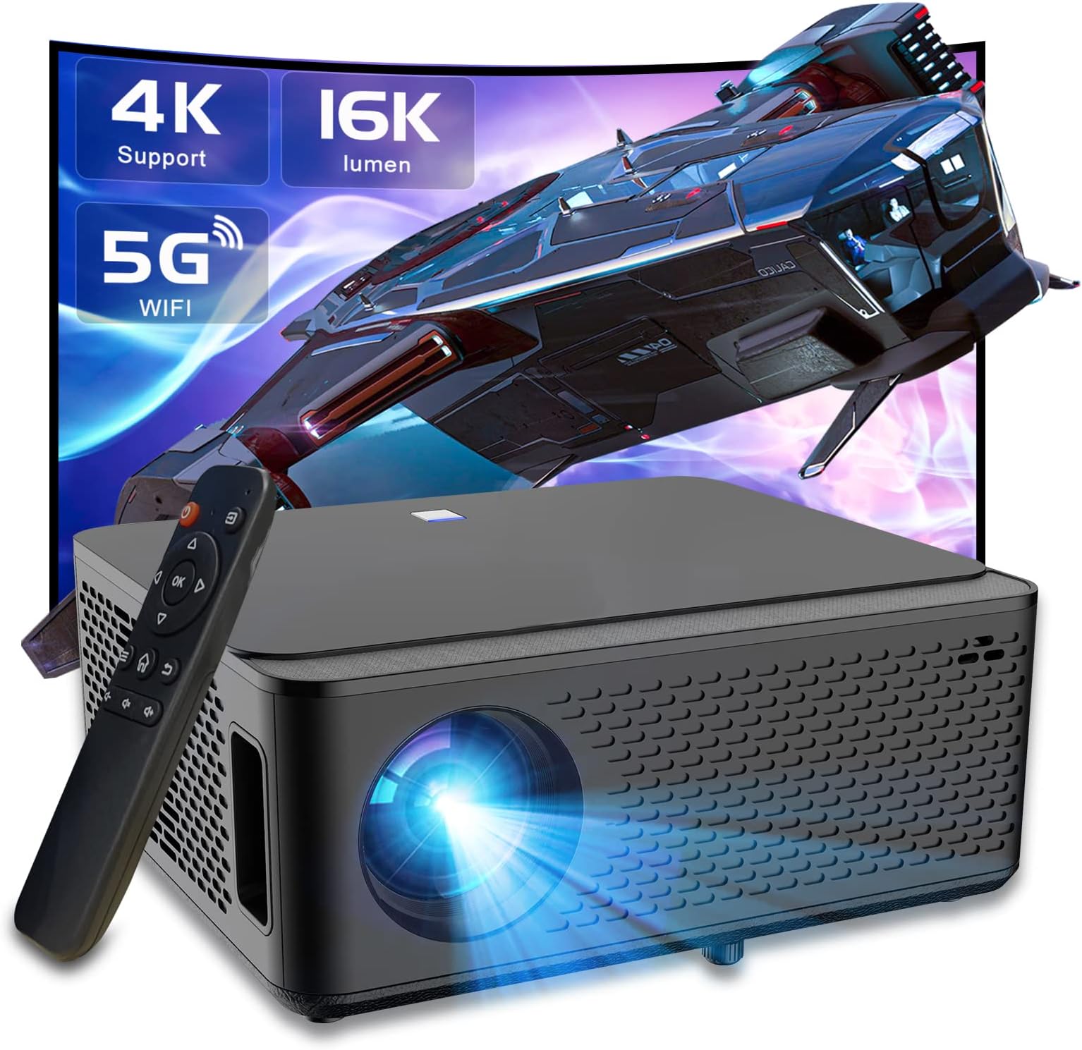 Projector with 5G WiFi and Bluetooth, GINCSRI 16000L Native 1080P Full HD Outdoor Portable Movie Projector 4k Support, 4D Keystone Infinite Zoom, Compatible with TV Stick/Phone/PC/PS5
