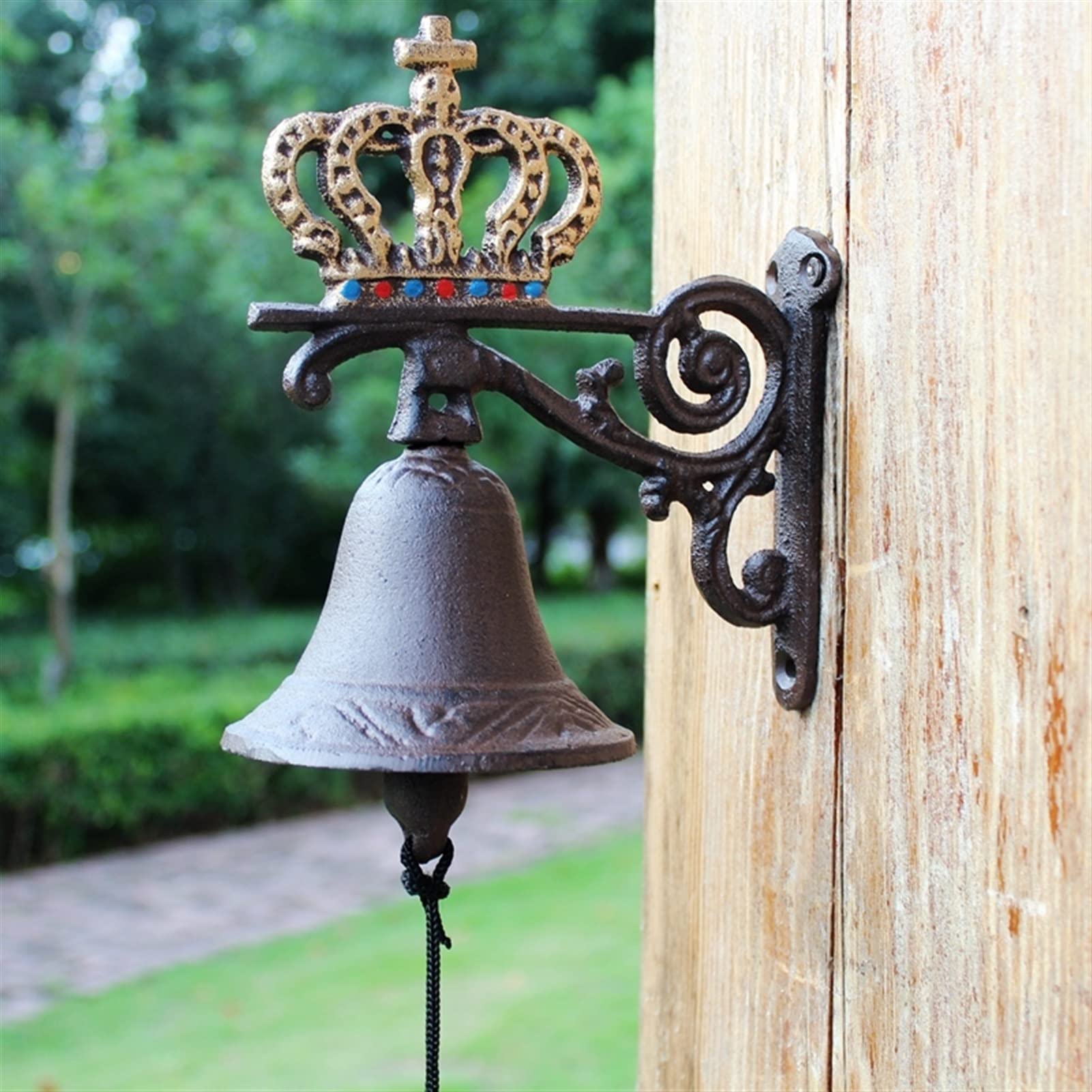 doorbell, Wall Hanging Doorbell Vintage Crown Cast Iron Hand Cranking Bell Rustic
