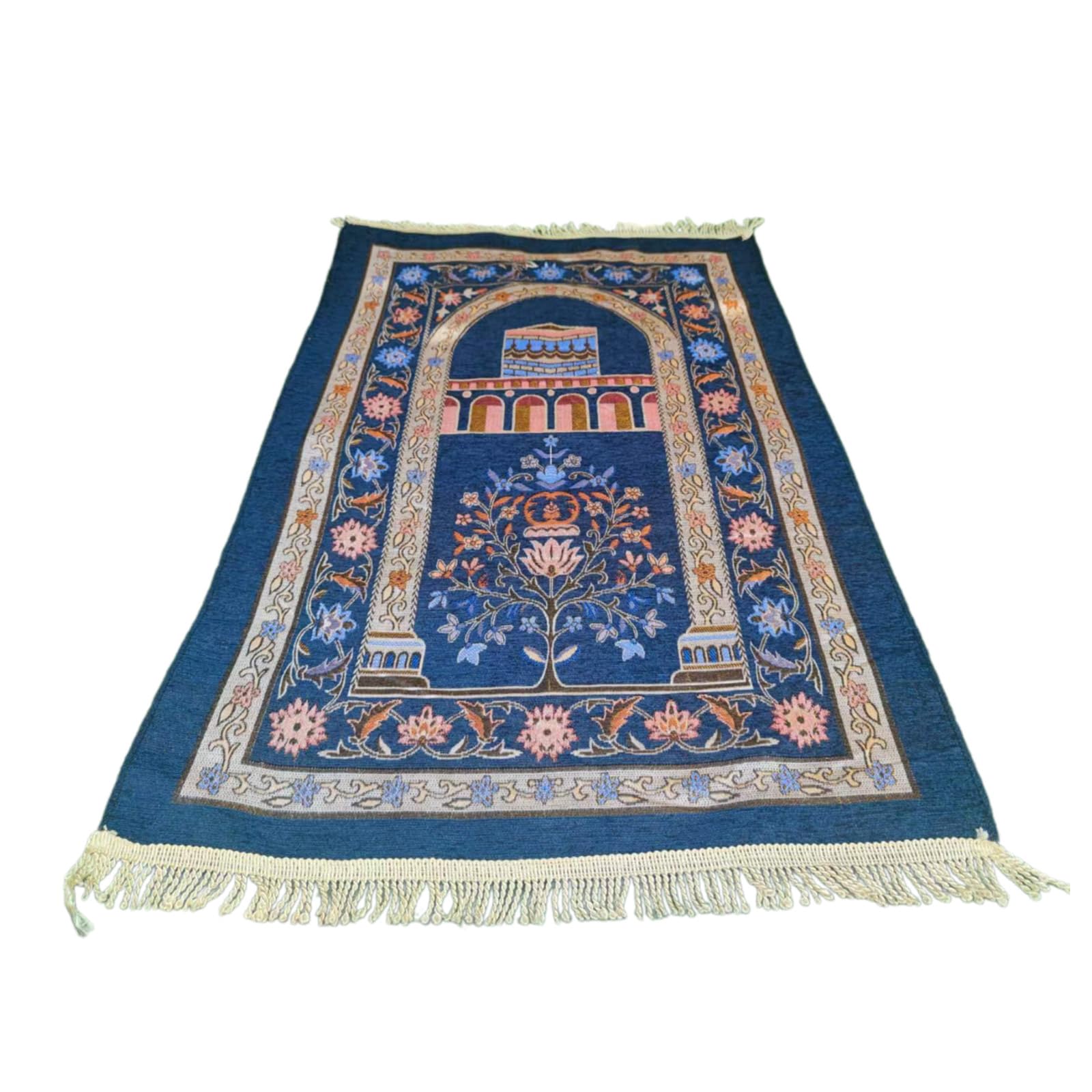 Tsophreniq Muslims Carpet Blanket Prayer Rugs with Tassels Mat 70x110cm Portable Lap Rugs Flower Pattern Kneeling Carpet Prayer Mat