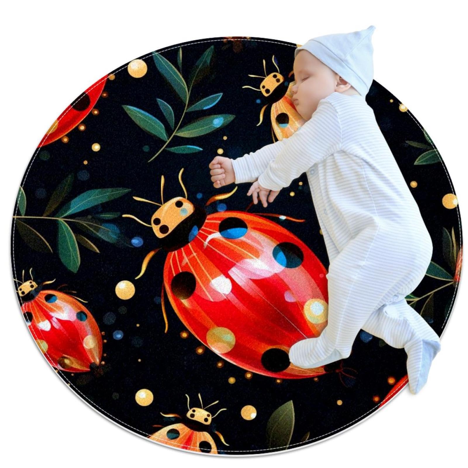 Tapis de bain coccinelle antidérapant et rond de 1m pour sécuriser la chambre