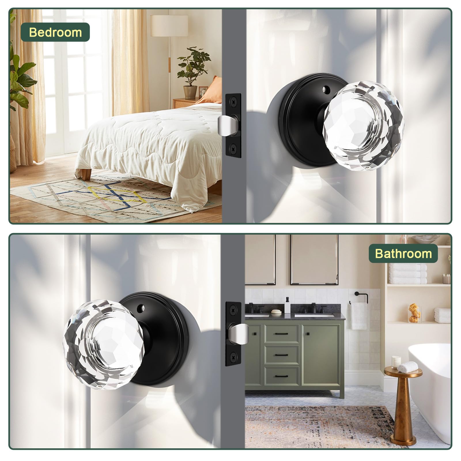 Elegant Black Crystal Door Knobs - 5 Pack -5