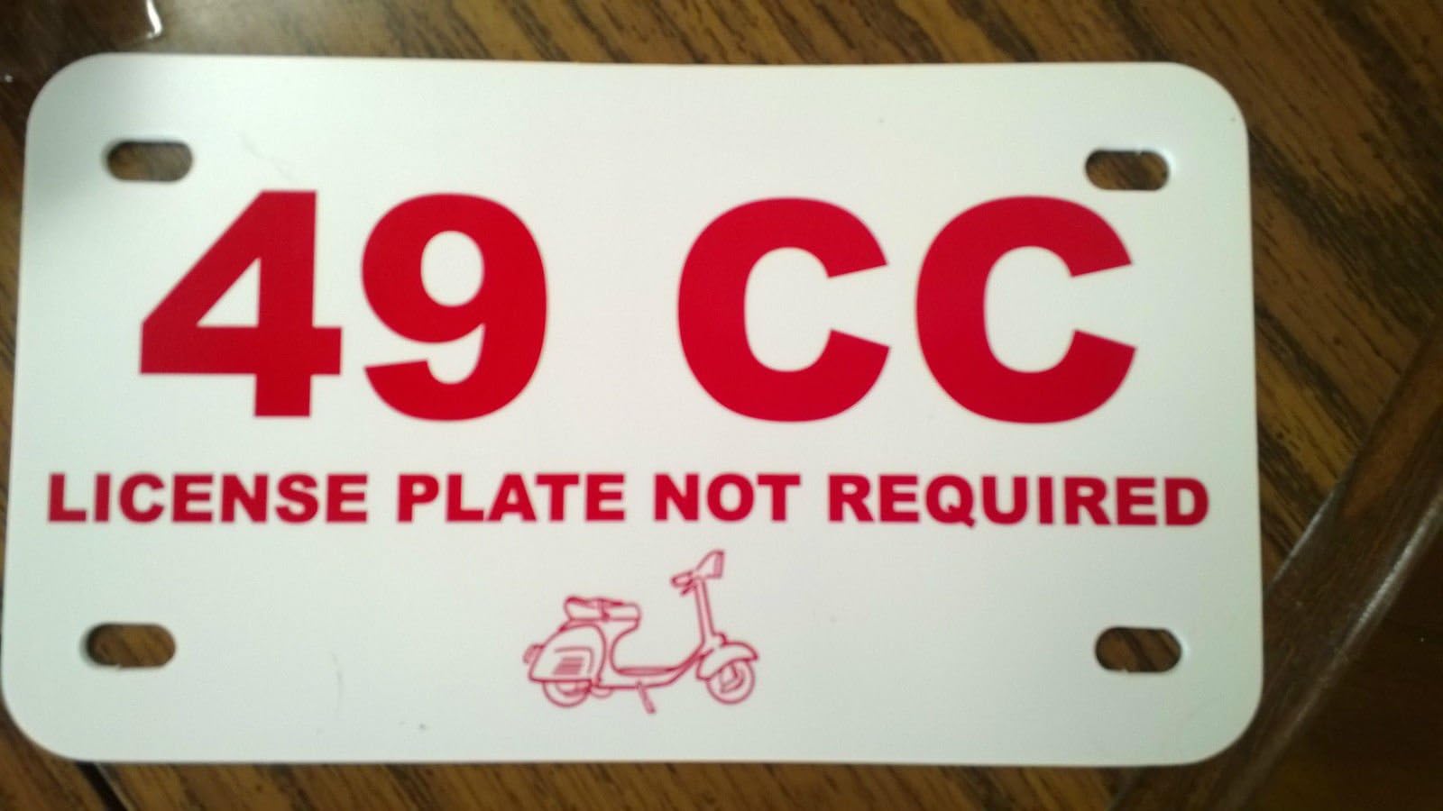 49 CC Moped Scooter Plastic License Plate Place Holder Sign - Plate Not Required