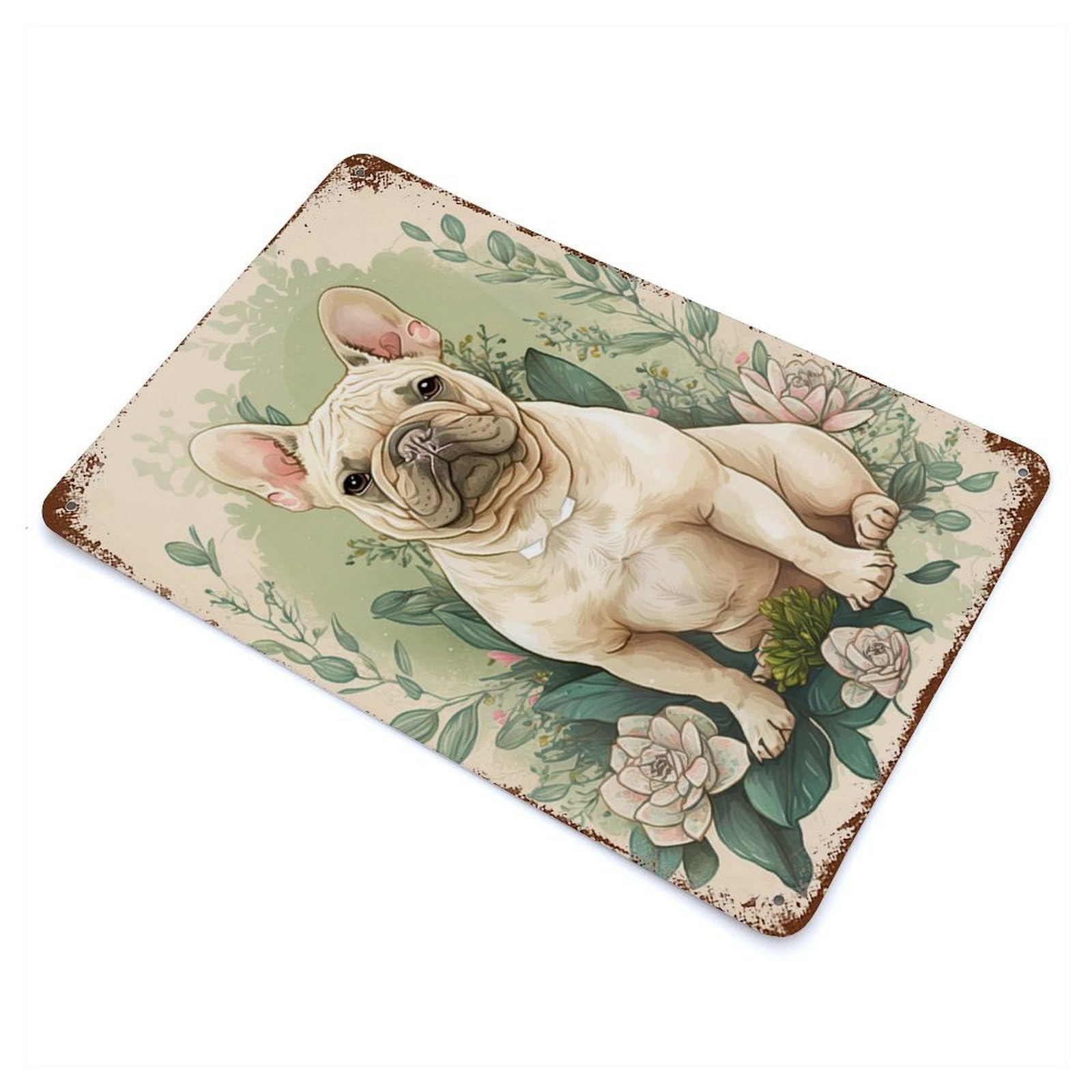 French Bulldog Floral Decorative Tin Sign 11.8"x7.9", Ideal for Cafe, Home Bar And Lounge Decor