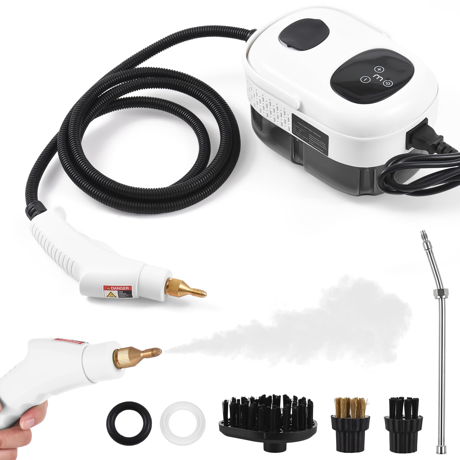 OUNA 2500W High Pressure Steam Cleaner High Temperature Pressurized Steam Cleaning Machine 1100ml 3 Bar Portable Handheld Steam Cleaners with 3 Brush Heads for Home Use/Car Detailing (White)