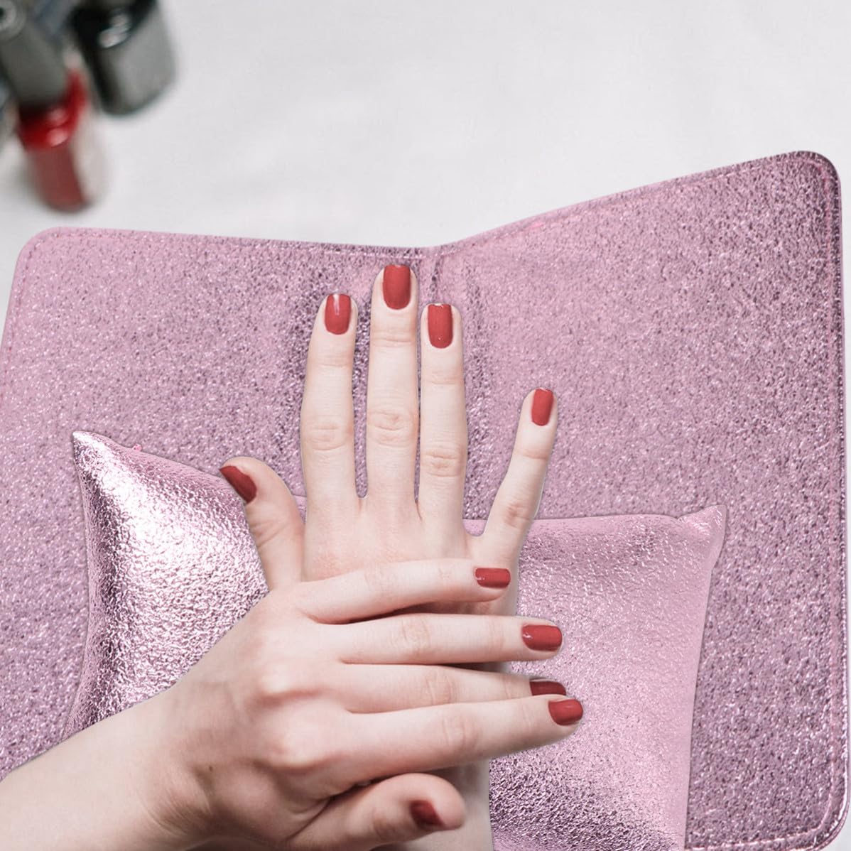 2pcs Foldable Nail Salon Hand Rest Pillow PU Leather Purple
