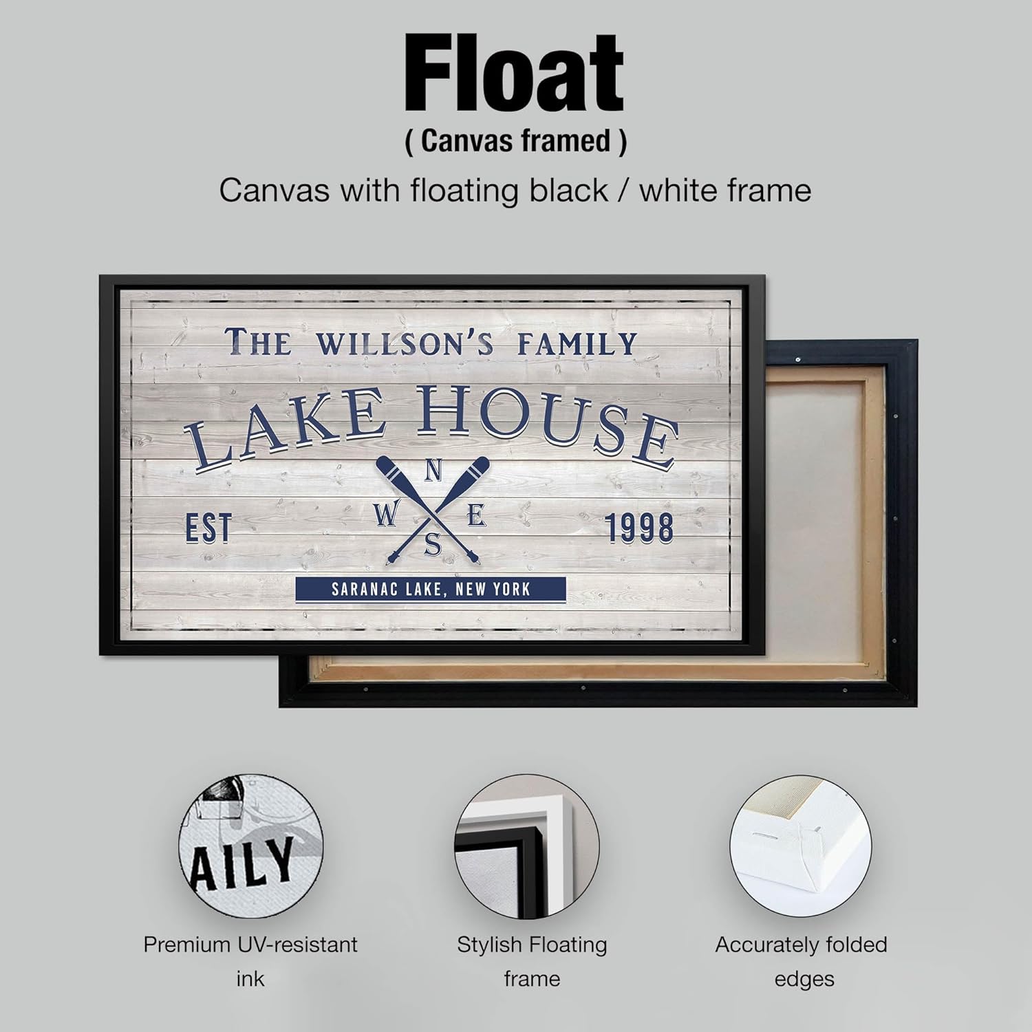 Awesometik Customized Lake House Sign - Personalizable with Name, Decor for Farmhouse, Rustic Decor, Ready to Hang (White Wood)