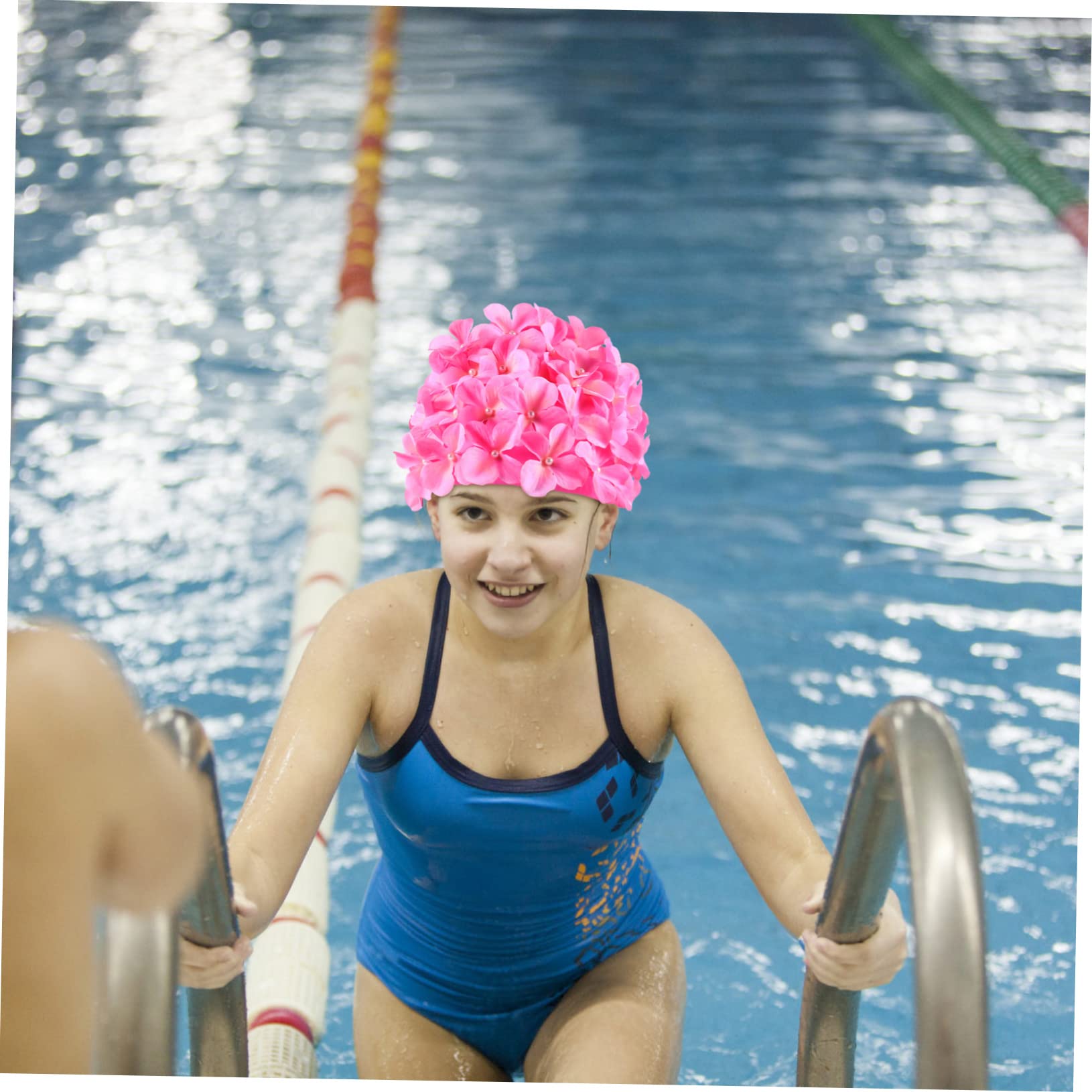 BESPORTBLE 10 Pièces Bonnet De Bain Fleur Fait Main Bonnet De Bain Hawaïen Fleuri Rétro Design r d Chapeau De r De Natation Femmes Tissu en Nylon Rose