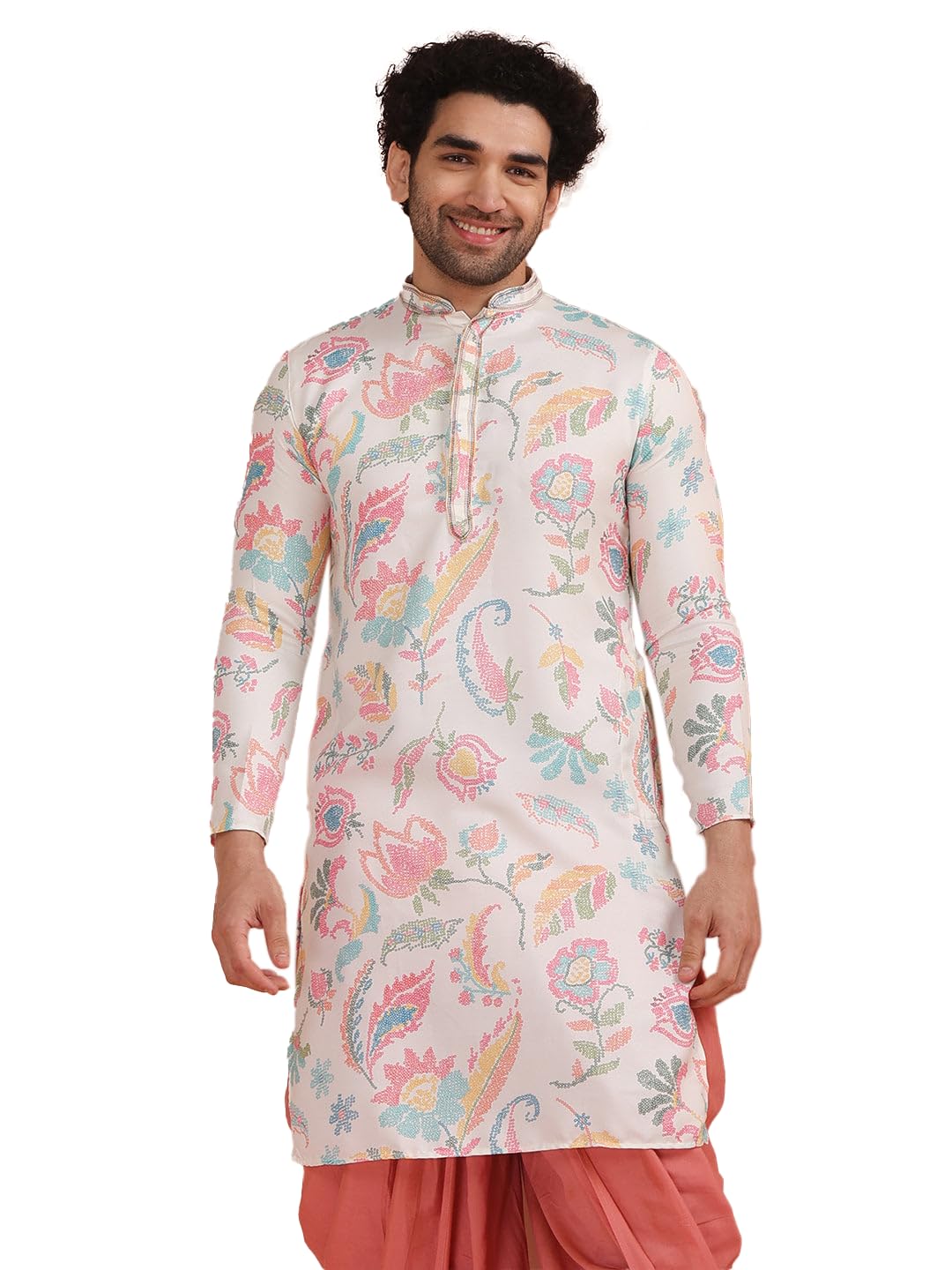 Kisah Mens Printed Cotton Blend Kurta - Traditional Ethnic Wear Kurta For Men For Weddings & Festivals, Multi, 44 Multicolour