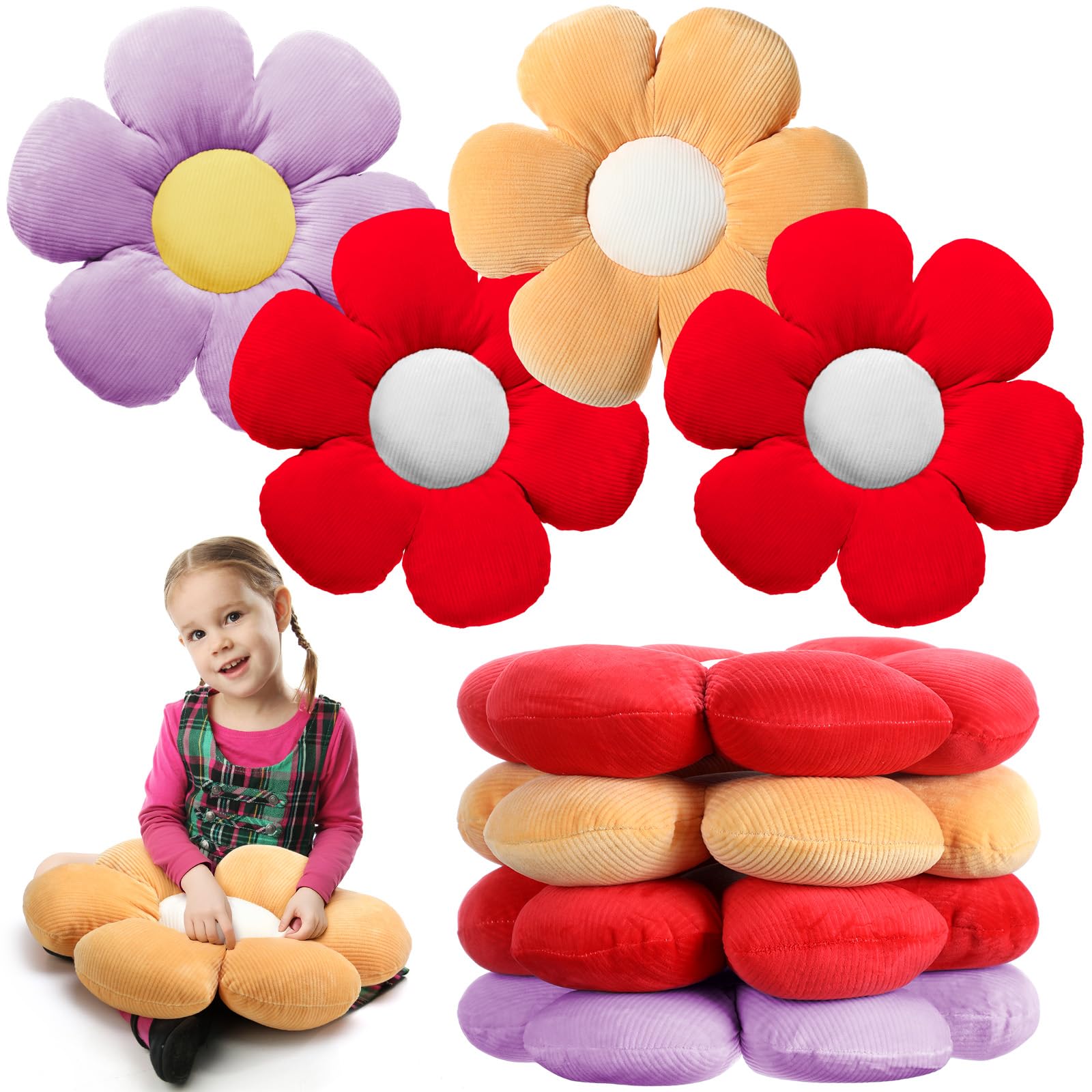 Reginary 4 Pcs Flower Floor Pillow Cushion Kid, Daisy, Attractive, 15.75''