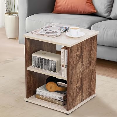 SPACE Bed Side Table - End & Sofa Side Table,Corner Coffee Table with Solid Finish Space Saving Furniture with Storage for Living Room,Bed Room,Balcony,Home Decor(L 40 x B 40 x H 53 Cm)(Walnut)