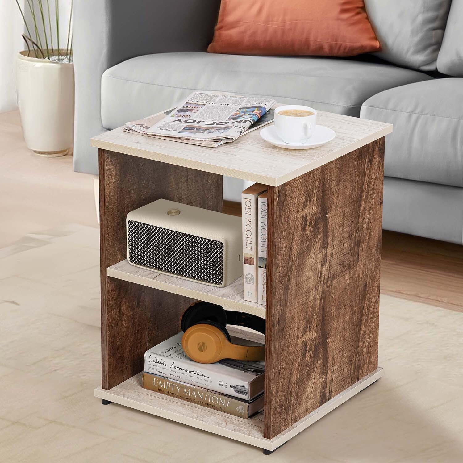 ABOUT SPACE Bed Side Table - End & Sofa Side Table,Corner Coffee Table with Solid Finish Space Saving Furniture with Storage for Living Room,Bed Room,Balcony,Home Decor(L 40 x B 40 x H 53 Cm)(Walnut)-picture-26