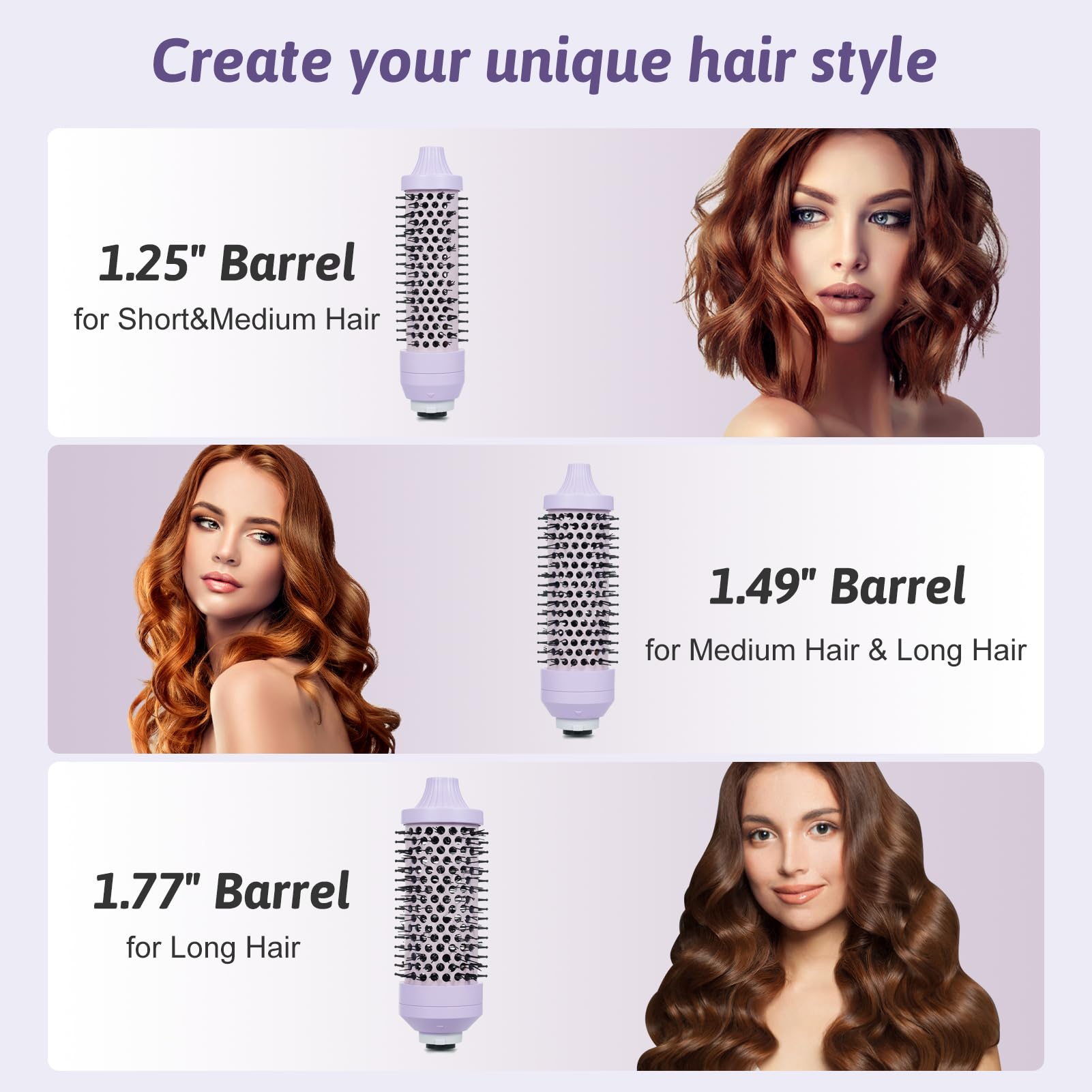 Thermal Brush Heat Round Brush, Curling Iron & Hair Straightener with Temp Settings, Curling Brush for All Hair Types, Purple