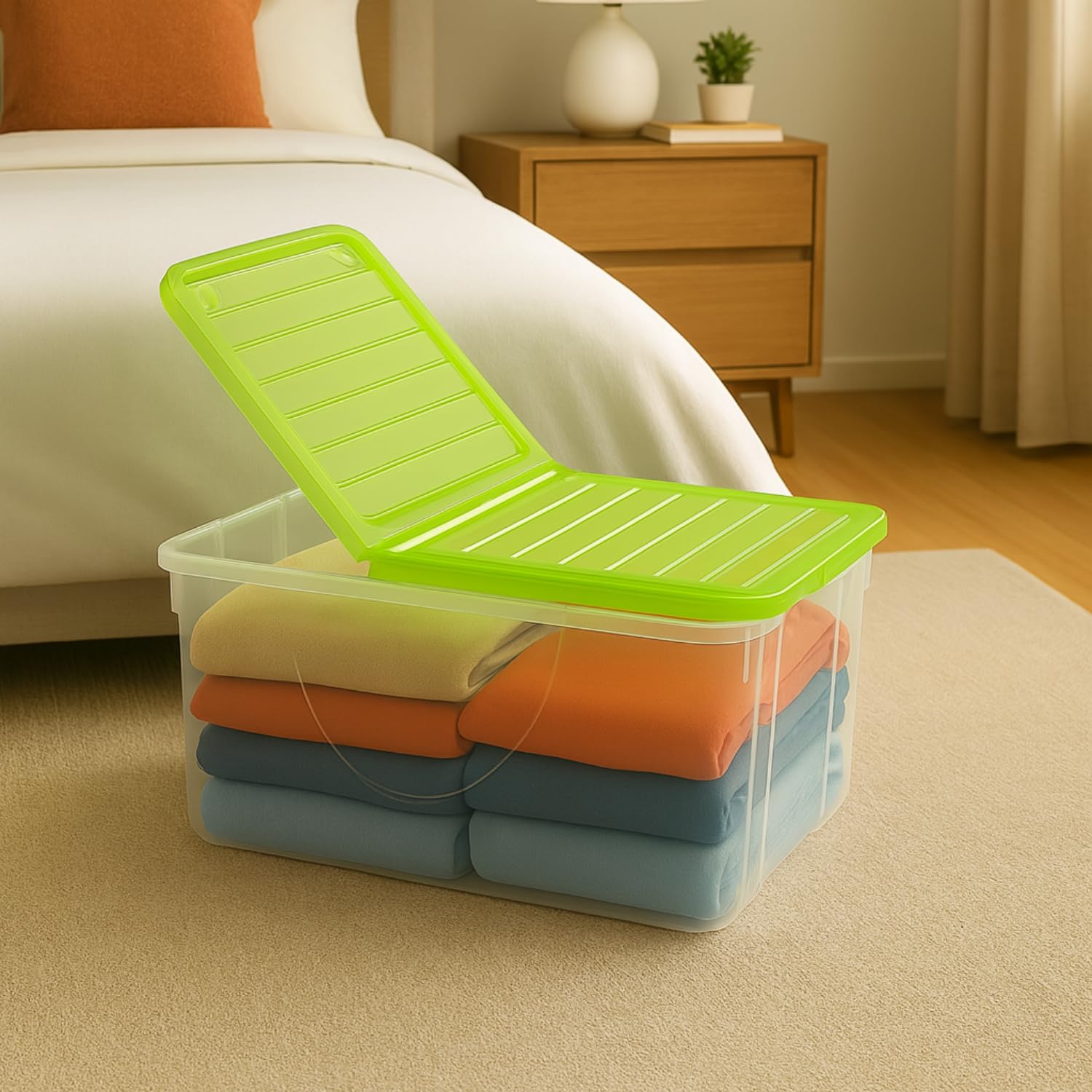 PALUPLUS 3 Contenitori Portabiancheria, misura 57x39x25,7 cm e capacità 41,5 Lt, Box Trasparente con Coperchio Pieghevole, Organizer salvaspazio per Scarpe, Vestiti, Giocattoli -1293C -4,5 (Verde)