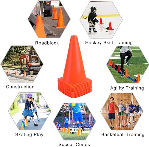 Miniatura 5 de Conos de colores de 9 pulgadas para el tráfico o para entrenamientos deportivos como baloncesto, fútbol y otras actividades o eventos al aire libre,