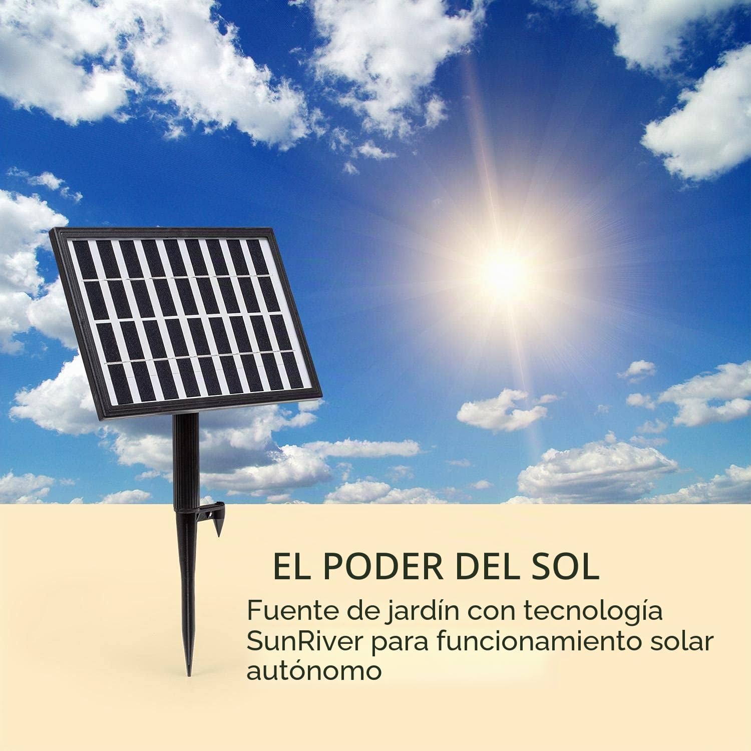 blumfeldt Fez - Fuente Solar, para Interiores y Exteriores, 3 cascadas, Potencia 5 W, Poliresina, Resistente Intemperie, Circuito Cerrado, Batería Recargable, Iluminación LED, 34 x 76 x 36 cm, Bronce