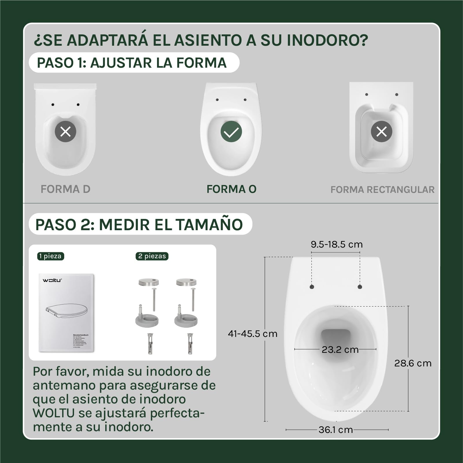 WOLTU Tapa de WC Tapa de Inodoro Asiento de Inodoro Bisagra de Cierre Suave Instalar Rápida