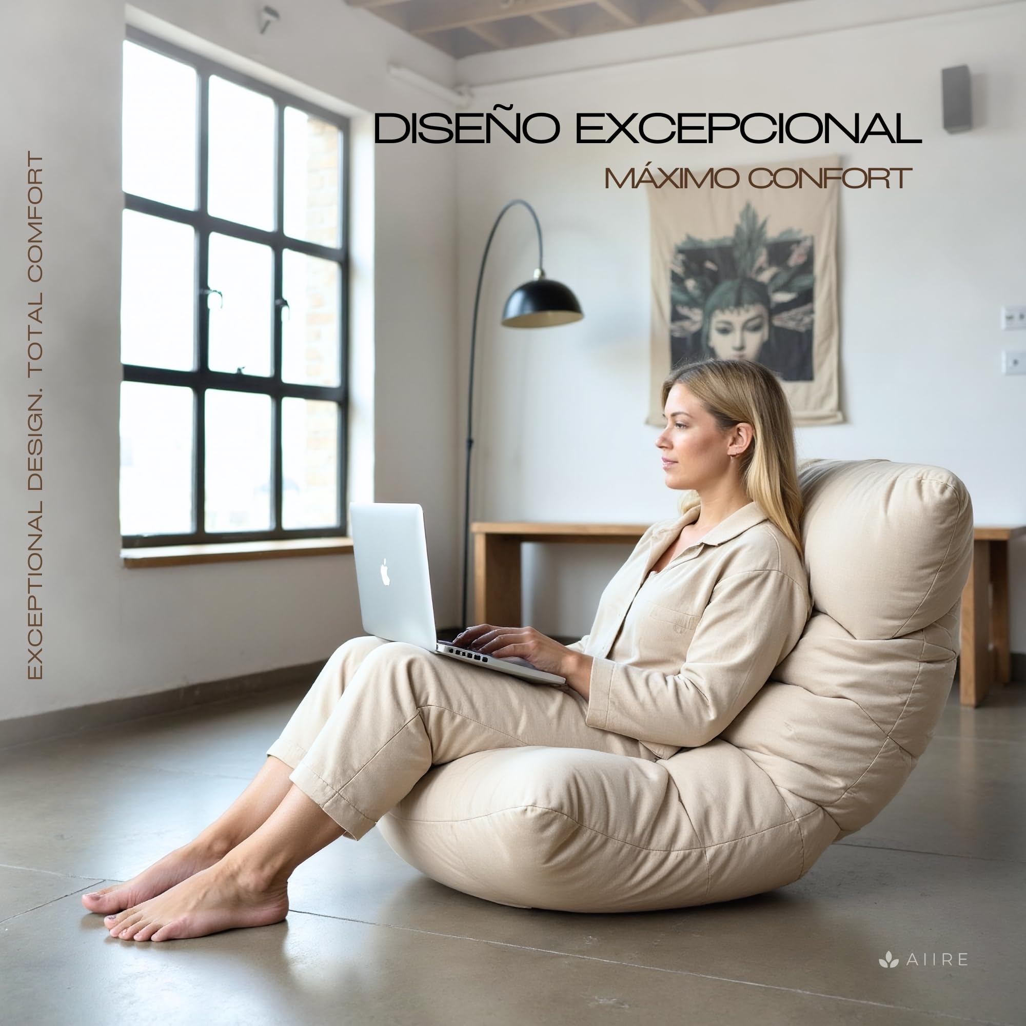 Aiire Puff Salon de Lujo Moderno - Sofa Puf con Relleno Incluido Gigante de Diseño en Terciopelo Premium - Bean Bag Chair Grande para Adultos o Decoracion Habitacion Juvenil - Puffs XXL Azul
