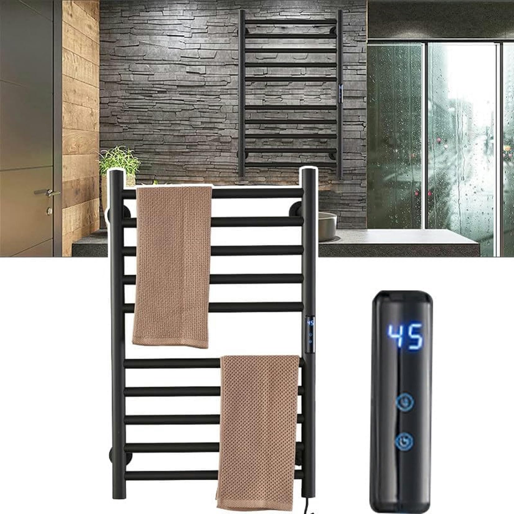 Radiador de toallas acero inoxidable premium con 10 bares y pantalla LED programable