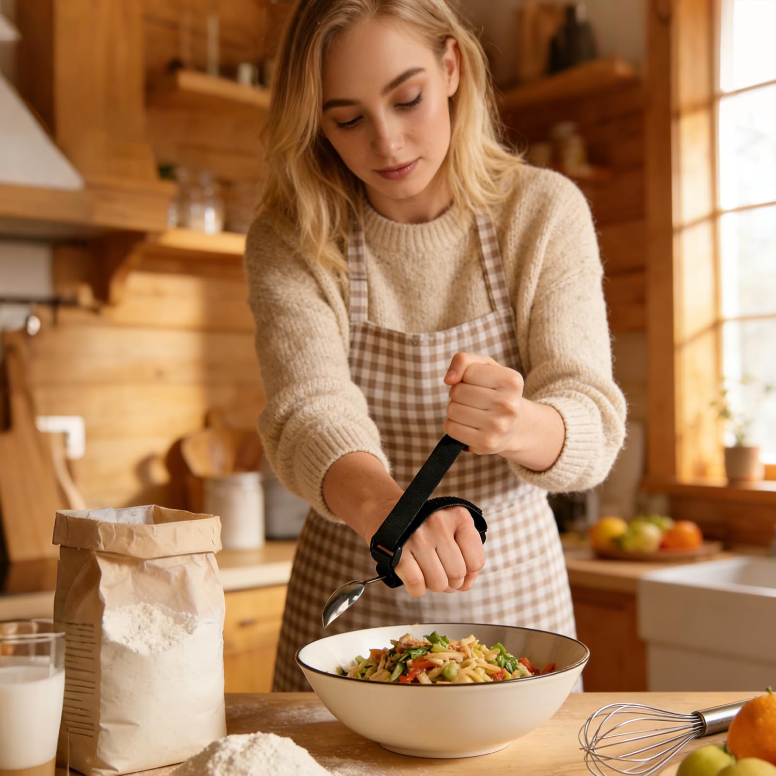 Puño Universal Ajustable Para Sujetar Cubiertos | Ayuda Ajustable Para Utensilios De Mesa - Soporte Adaptable de Cuchara y Tenedor con Tira | Para Personas Mayores Con Movilidad Reducida