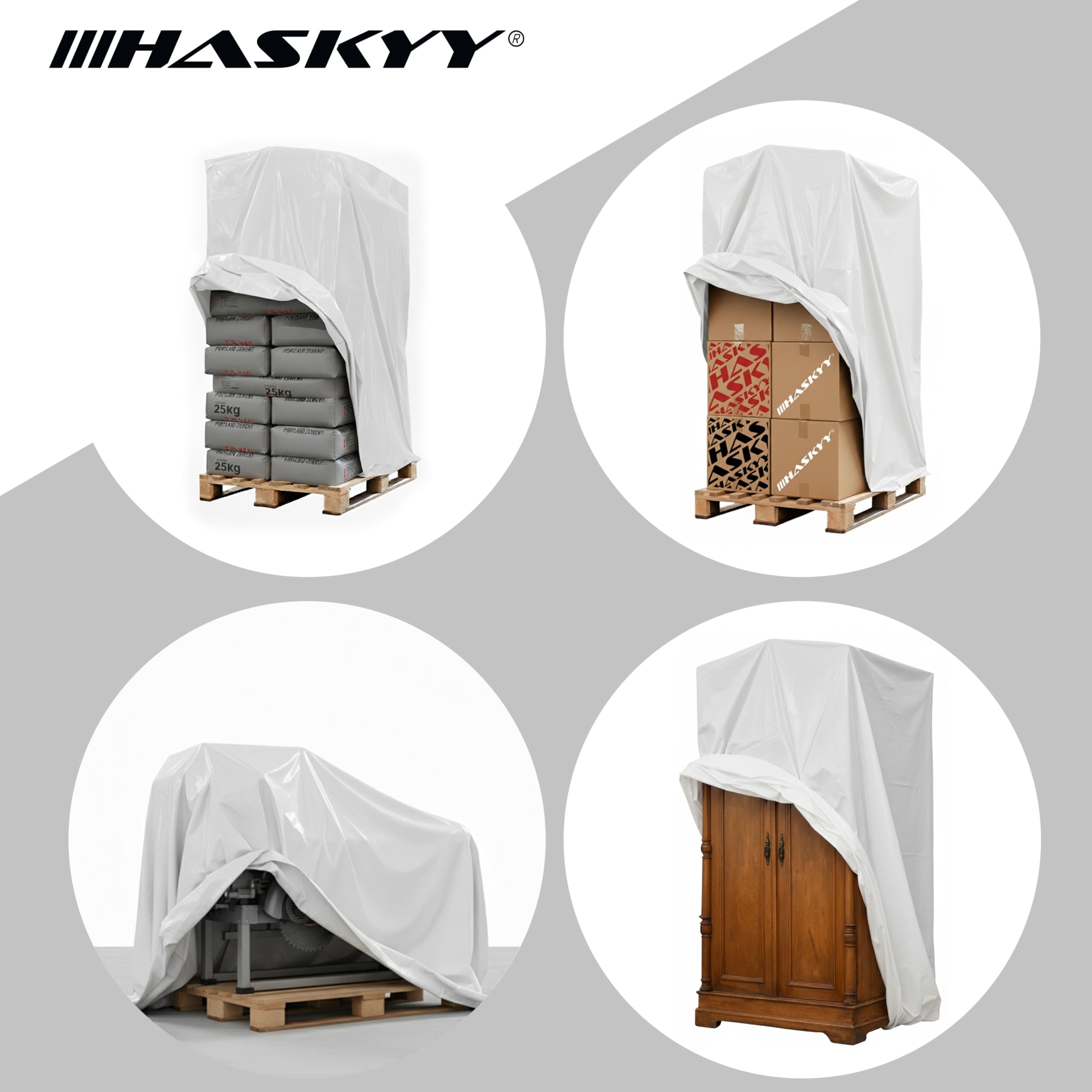HASKYY Funda protectora para palets 10x Funda protectora 180 x 90 x 130 cm Cubierta para muebles de palets Funda protectora de palets Cubierta para muebles de jardín PE 50μm Resistente a UV BLANCO