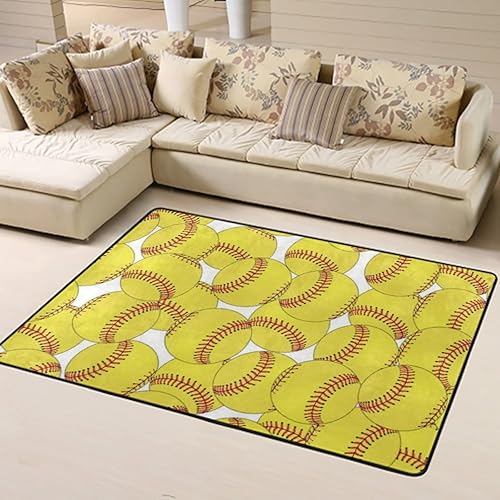 Miniatura 5 de Alfombra de área amarilla de sóftbol, tapete para sala de estar, decoración del hogar, alfombras para niños y niñas, dormitorio, 60 x 39 pulgadas
