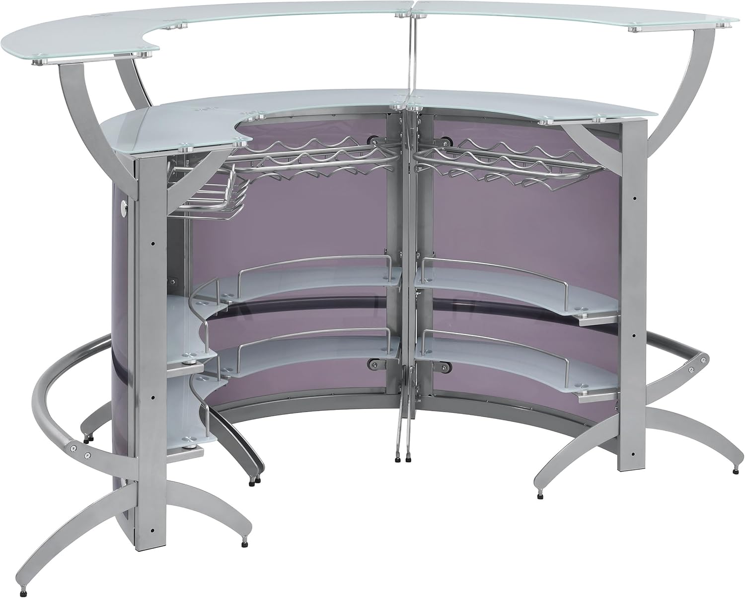 Coaster Home Furnishings - Dallas - 3-Piece Acrylic and Glass Home Bar Cabinet - Curved, Freestanding, Glass Shelves, Stemware Rack, Bottle Wine Rack - Contemporary - Dining Room - Silver - 100135-S3