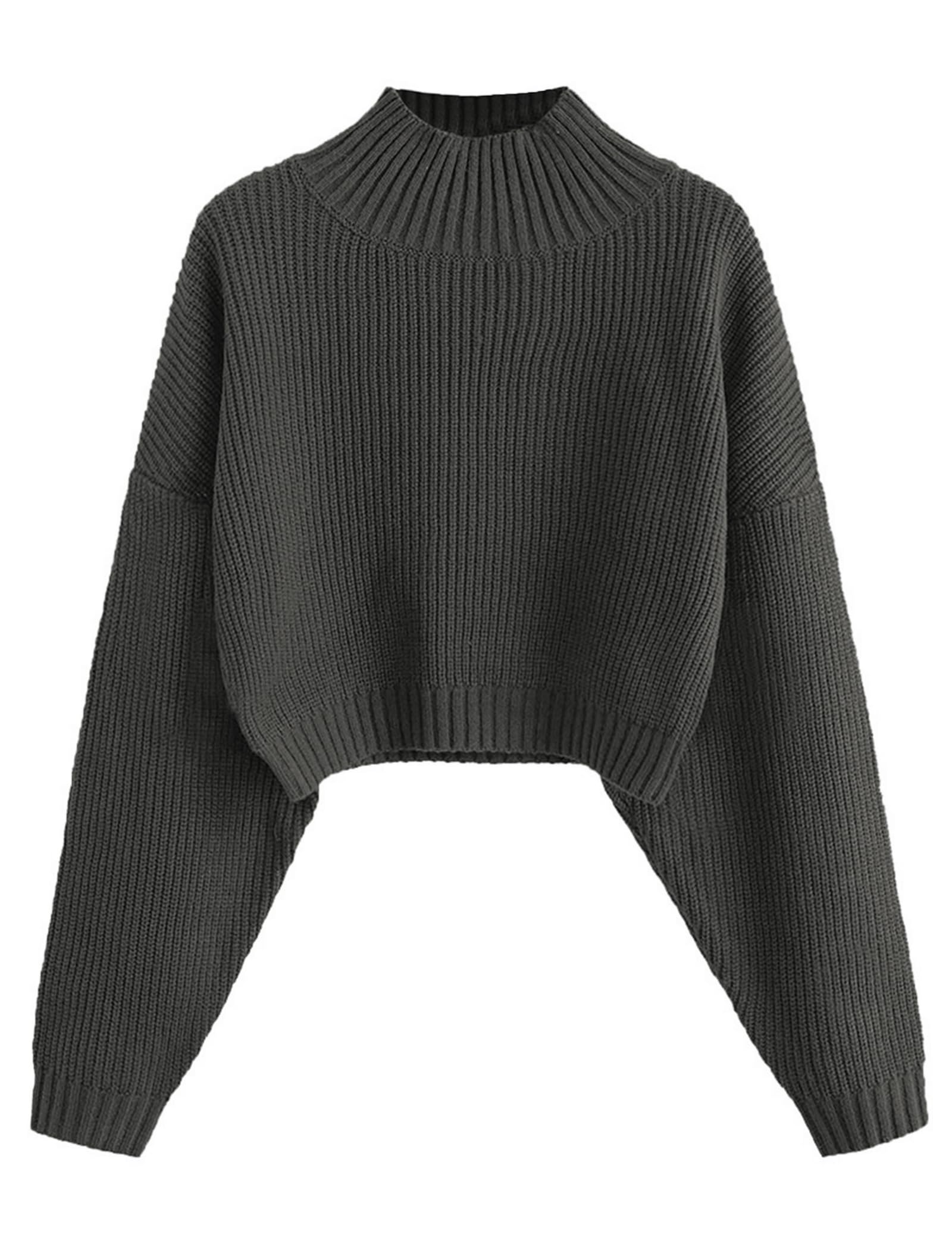 ZAFUL Women's Cropped Turtleneck Sweater Lantern Sleeve Ribbed Knit Pullover Sweater Jumper