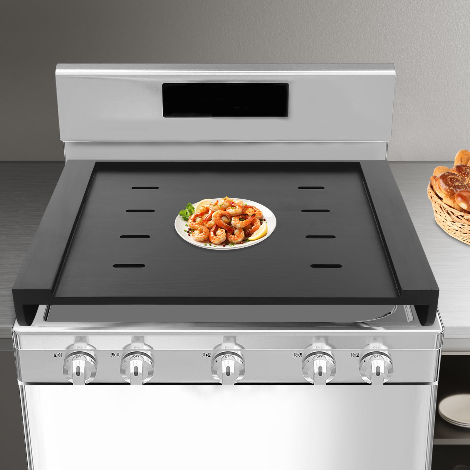 Copertura per piano cottura a gas in legno con manici, multiuso per cucina, tagliere/piano cottura per fornelli a gas e stufe elettriche, protezione per piano di lavoro per cucina, 75 x 56 x 10 cm