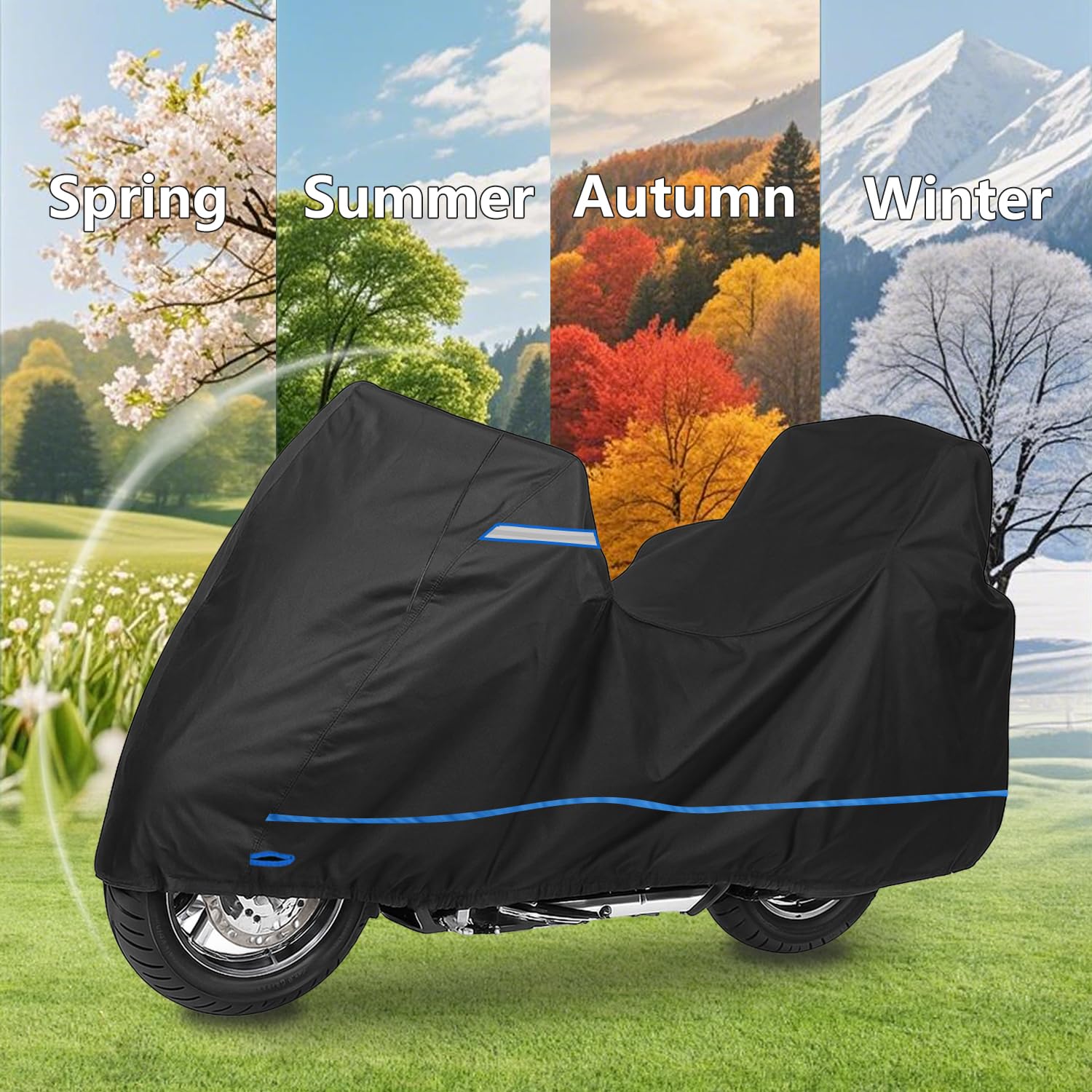 MotorradPlane für Harley—Obenbox+Seitenbox Ausführung, Motorrad Abdeckplane für Honda,Motorrad Abdeckung für BMW,mit Windschutzgurt & Reflektierenden Streifen,Für Modelle Suzuki/Kawasaki,240×120×145cm
