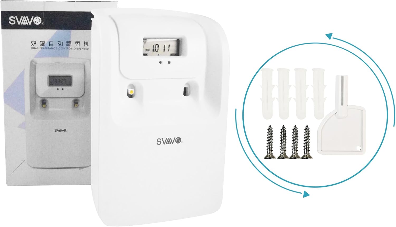 Package contents of SVAVO Automatic Air Freshener Dispenser
