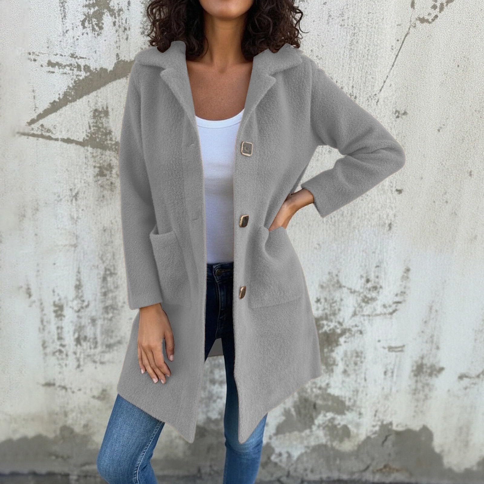 Giacca Donna Invernale Trench Lungo con Petto a Cappotto, Taglie Forti, con Revers e Tasche, per Abbigliamento Casual Autunnale e Invernale Università
