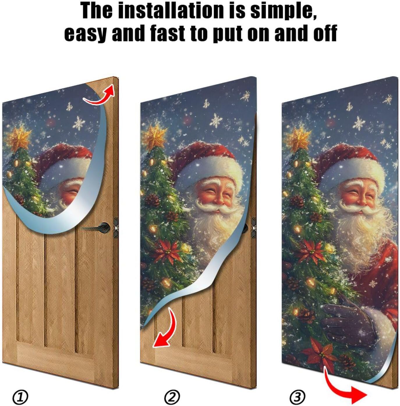 Qilmy Sparkling Santa Claus Door Cover, 36x98in - Decorate House, Living Room, Corridor, Parties, Shopping Mall, Window - Christmas Decoration