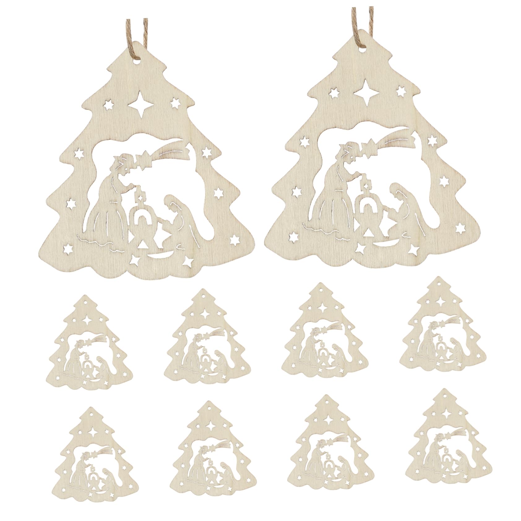 Alipis 90pezzi Ciondoli Legno Per Decorazioni Natalizie Pendente Con Motivo Della Nascita Di Gesù Per Alberi Di Natale e Artigianato Inclusi Funi Juta
