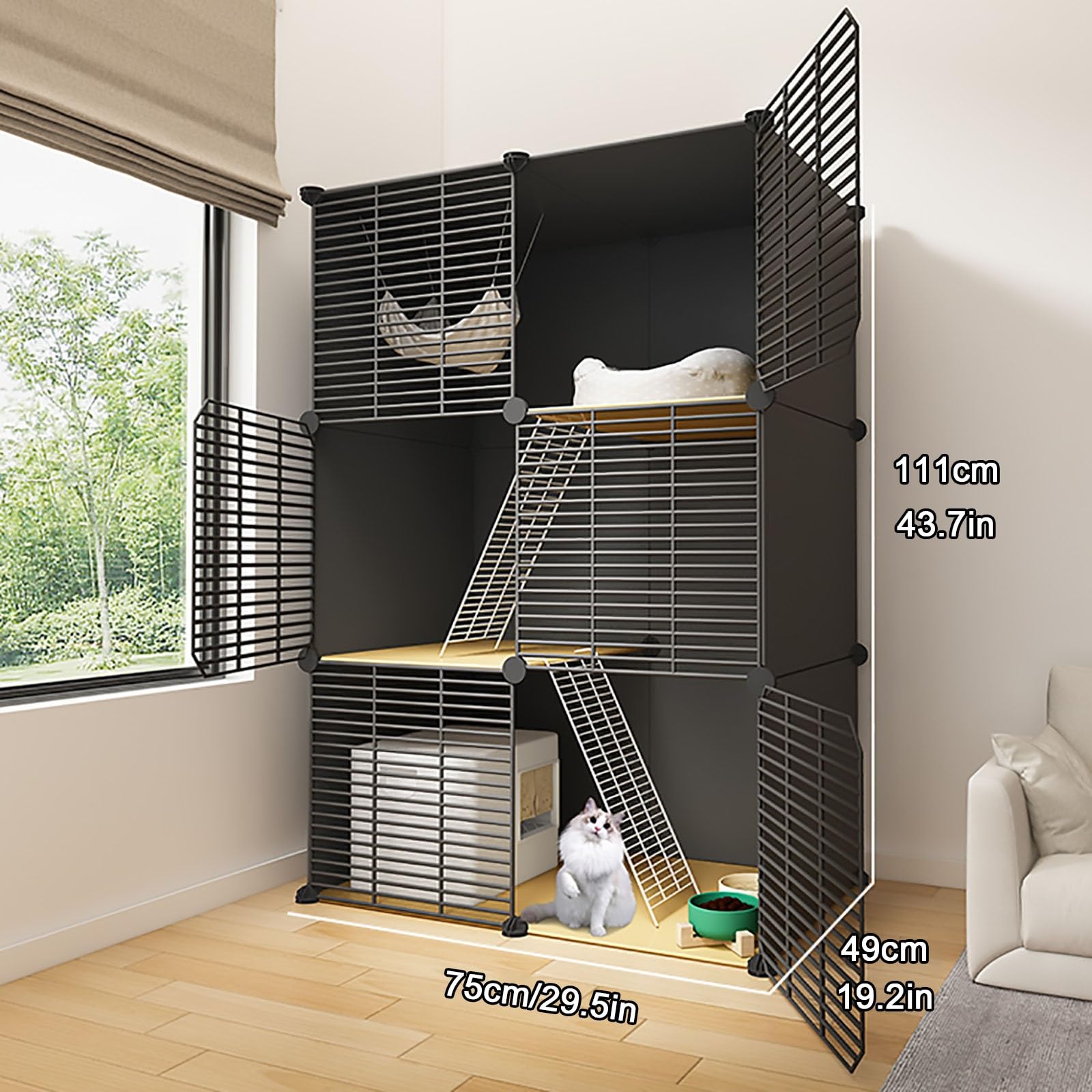 Gabbia per Gatti, Gabbie per Gatti da Interno, Recinto in Metallo Fai-da-Te per Gatti, Recinti Chiusi per Gatti, 75x49x111 cm, Ideale per Piccoli Animali e Conigli, Design Resistente con Gri