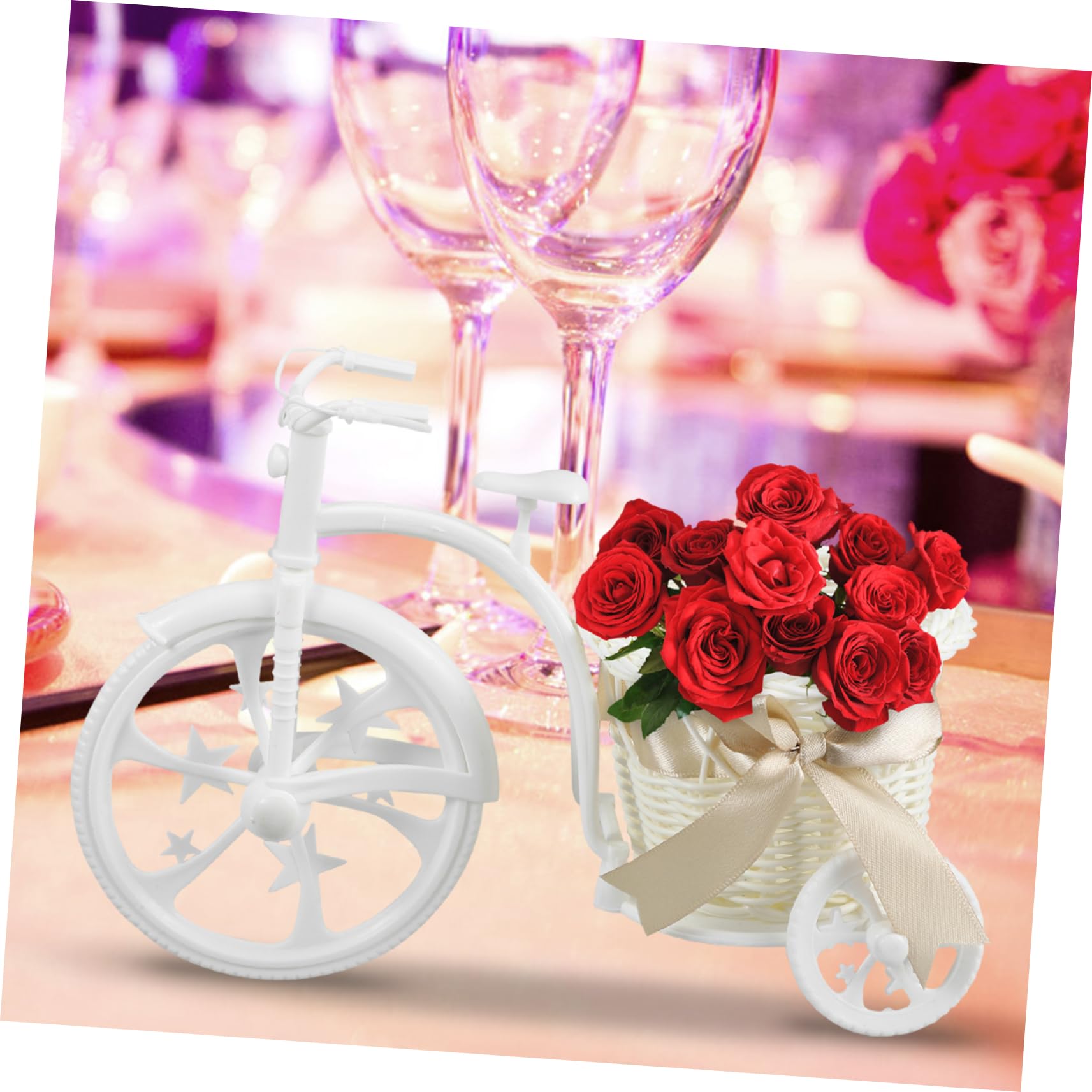 STOBAZA Tricycle Flower Basket for Tabletop Decoration Woven Candy Storage Holder for Shower and Party Favors Material One Design