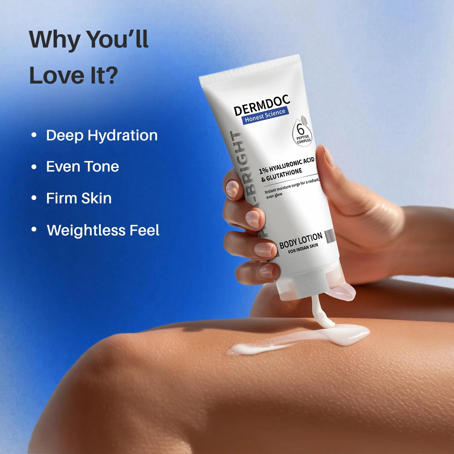 DermDoc Hya-Bright Body Lotion (180 ml) | With Glutathione, Hyaluronic  Acid, Peptides & Niacinamide | Deep Moisturization | Evens Skin Tone |  Non-Greasy | For Normal, Dry & Combination Skin : Amazon.in: Beauty
