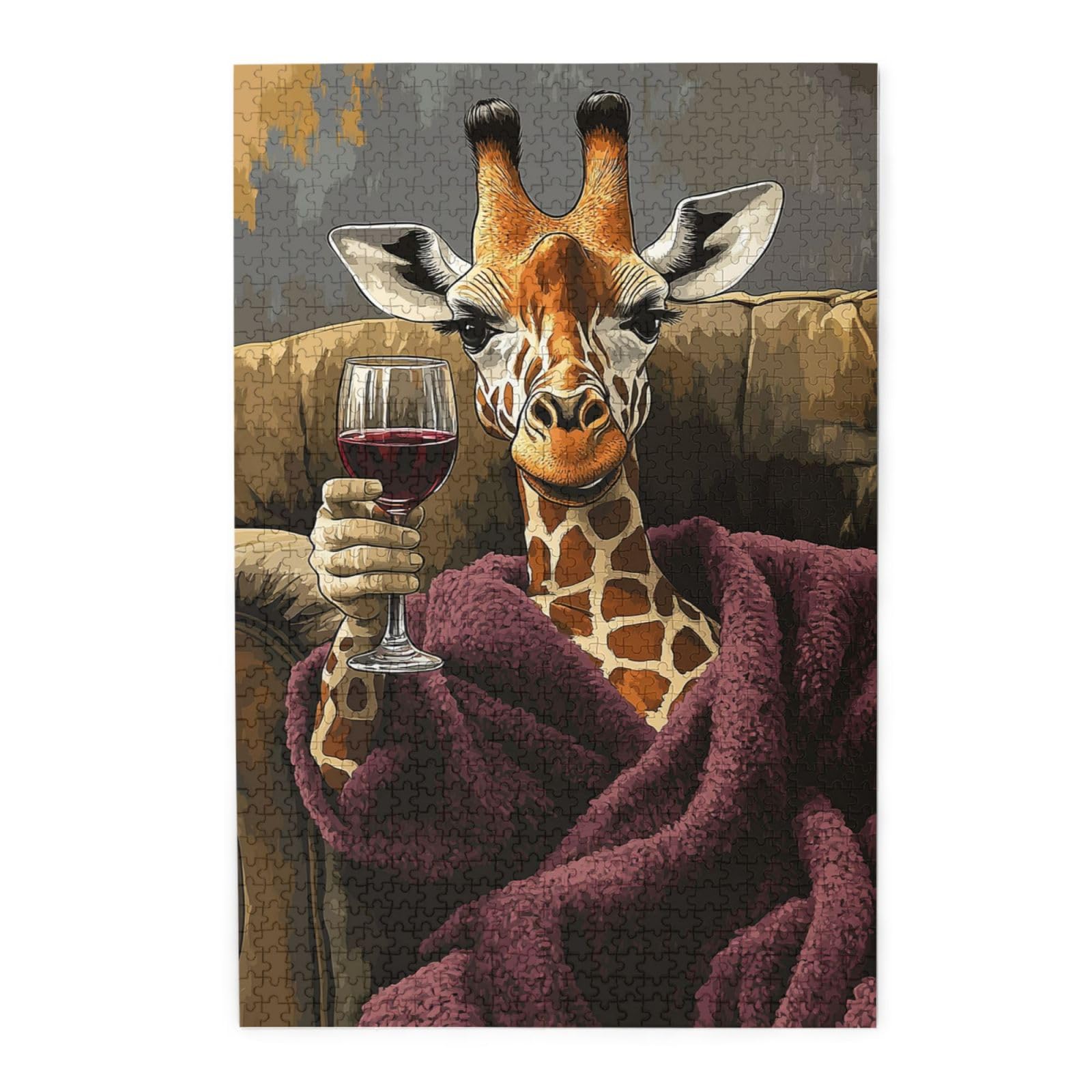 Liorosa Giraffe On The Sofa Jigsaw Puzzles For Adults 1000 Pieces, Cozy Wine Time,Brainstorming For Stress Relief,Relax And Enjoy The Fun Of Solving Puzzles,Unique Artwork For Adult