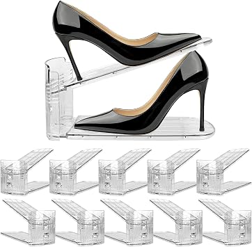 10 Pack Clear Shoe Slots Organizer - Adjustable Height 3.7to 7.7 Shoe stackers for a pair of shoes ,Shoe rack storage shoe space saver 50%,Easy to assemble shoe hold shoe organizer for cloest