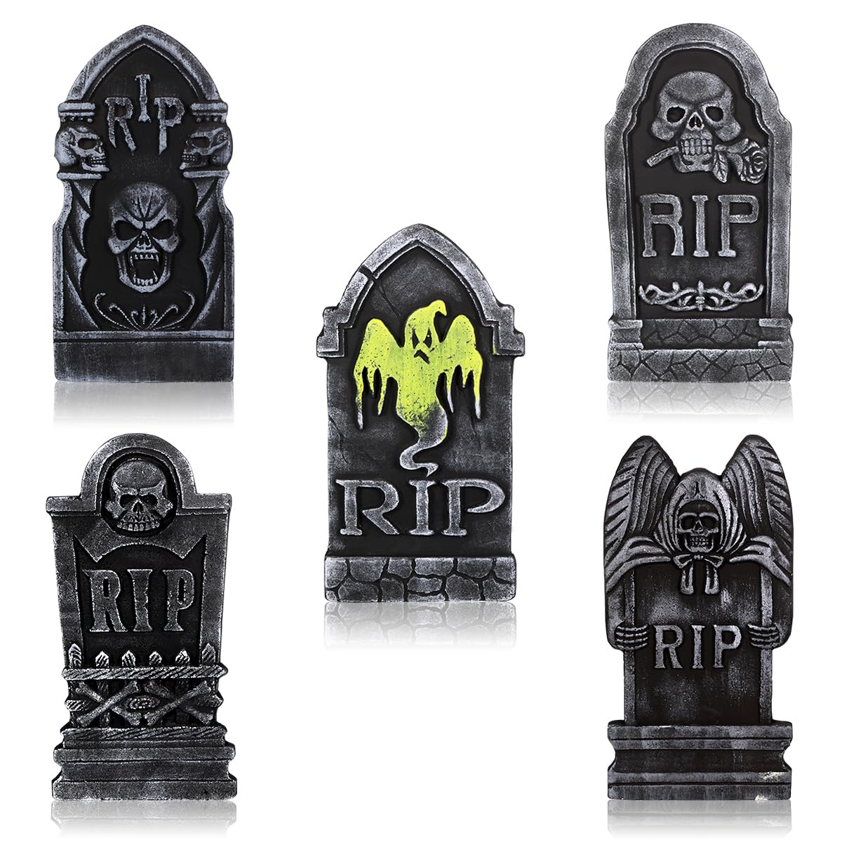 TOYANDONA 5 Piezas de lápidas de Espuma, 15", decoración Liviana de Piedra Rip para Tumba, Decoraciones de jardín de casa embrujada de Fiesta de Halloween al Aire Libre