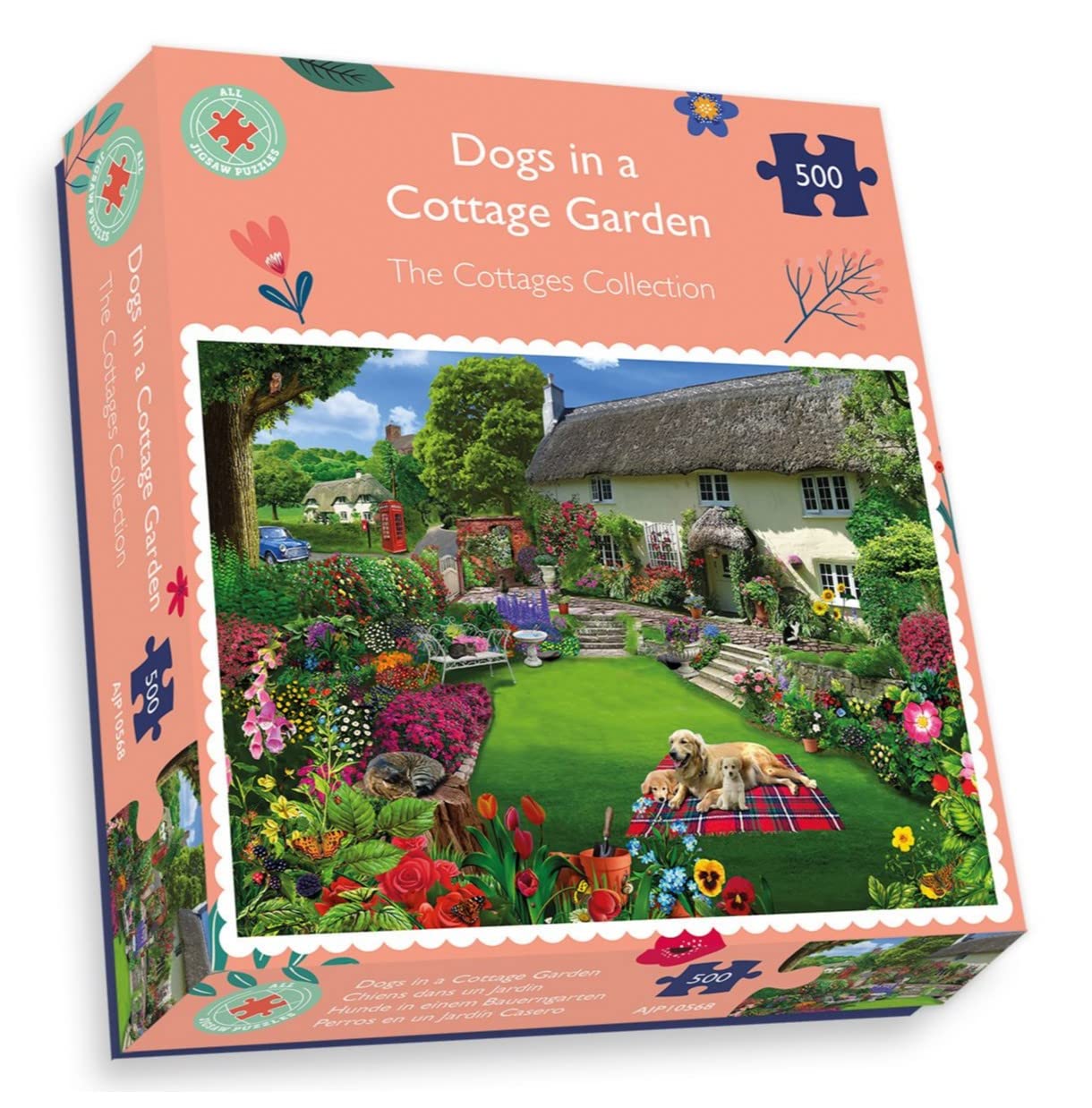 Dogs In A Cottage Garden Puzzle 500 Teile – Hochwertiges Puzzle Aus Großbritannien – Motiv Mit Hunden Im Garten