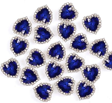 Heart Rhinestones 20pcs Sew on Rhinestones Buttons Embellishments with Diamond,14mm Heart Rhinestones Flatback,Sapphire Blue