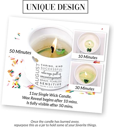 Miniatura 4 de Pavilion Gift Company - Vela de revelación de cera de agosto de 11 onzas, vela de piedra natal de cera de soja natural, aroma a jazmín, vela de