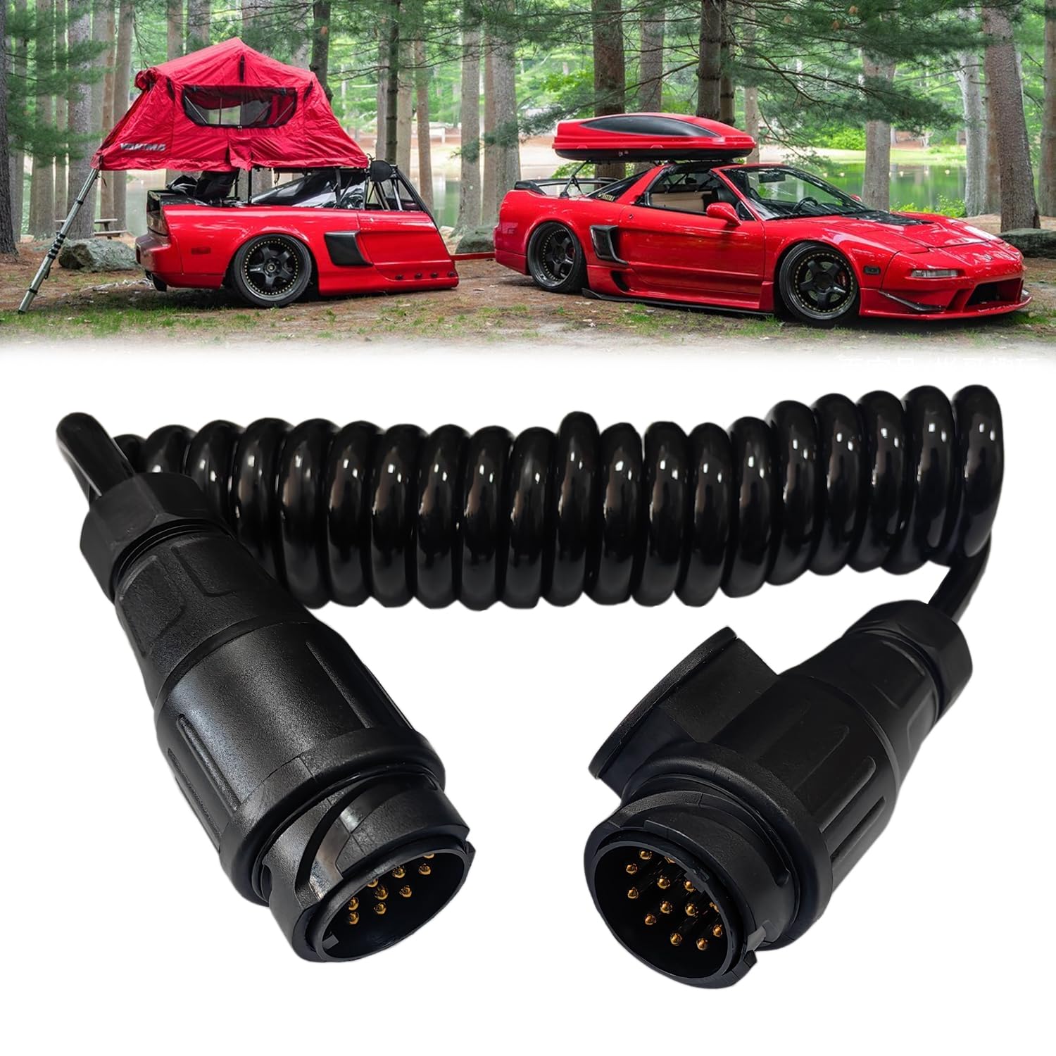 Cavo di Prolunga per Rimorchio Cavo Spiralato Rimorchio con 2 Pezzi Spina 13 Pin Maschio 3m Cavo a Spirale Rimorchio Cavo di Prolunga 13 Poli per Rimorchio per Rimorchio Roulotte Trattori Camion