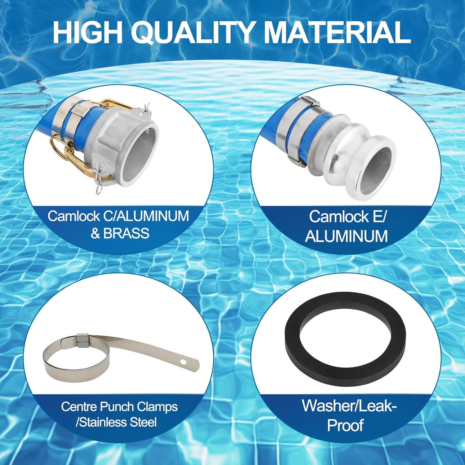 2" x 100 ft Backwash Hose for Swimming Pools, Heavy Duty PVC Water Lay Flat Discharge Hose,Durable Pool Drain Hose with Aluminum Camlock C and E Fittings for Pump And Filters