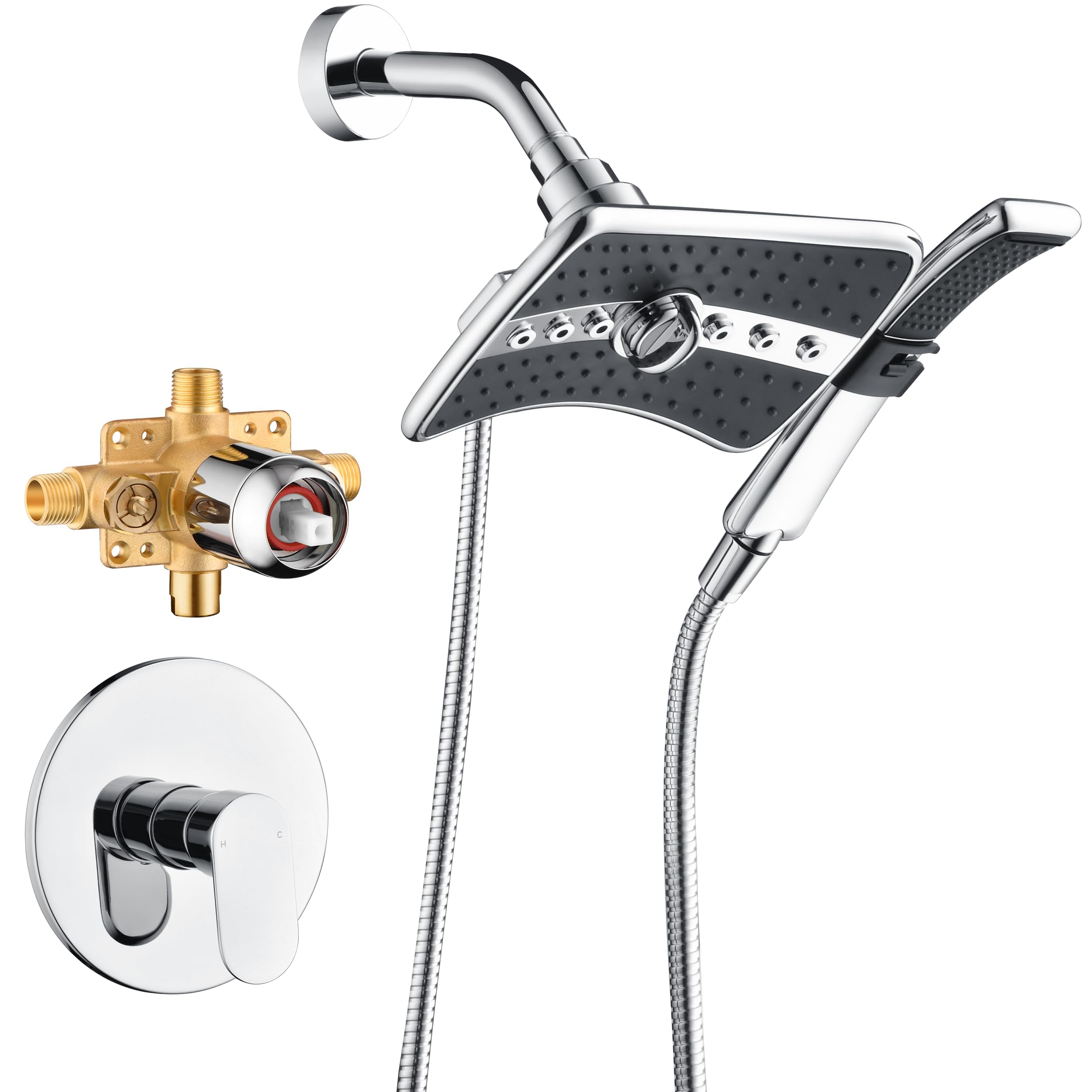 BRIGHT SHOWERS Handbrause Set – Hochdruck Duschkopf Mit 3 Strahlarten, 152 Cm Schlauch & Halterung, Chrom