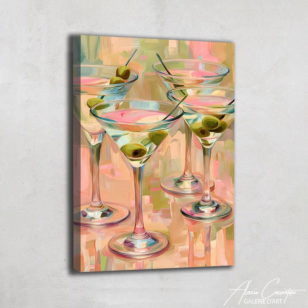 Alessio Cacciatore Quadro Martini - Decorazione da parete bar, cornice moderna, stampa su tela, idea regalo decorazione per casa, decorazione da cocktail bar, arte da parete moderna, decorazione per