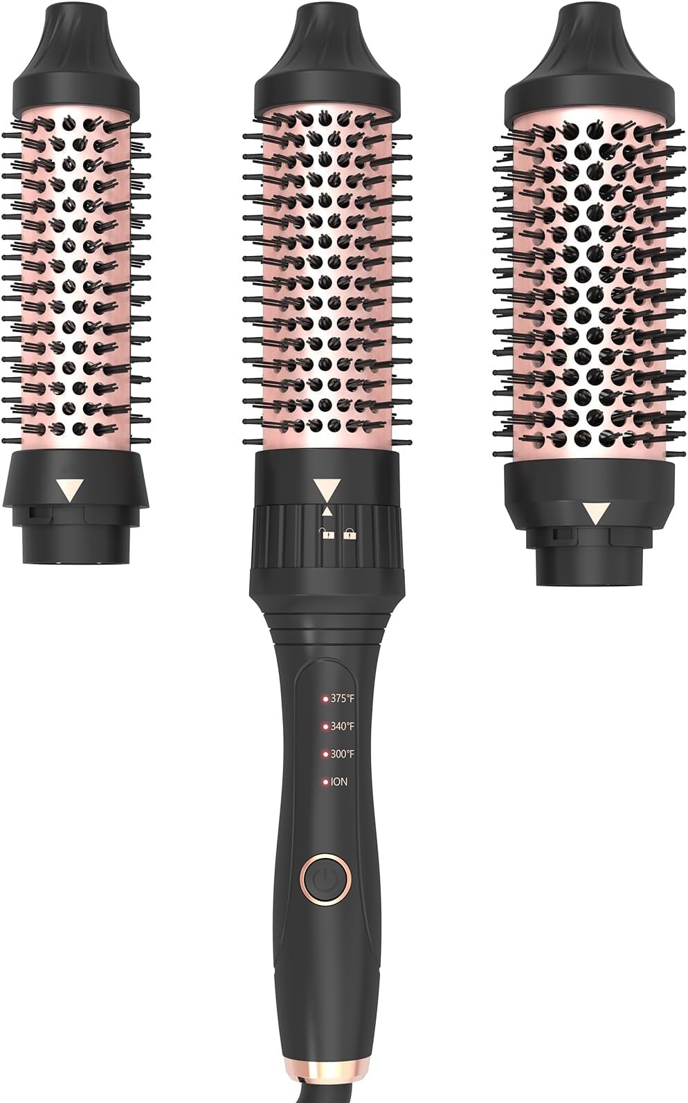 Phoebe3 in 1 Thermal Brush Set Heated Round Brush, Create Loose Volume Curls With Digital Display 3 Heat Settings Ceramic Tourmaline Ionic Hair Curling Wand Dual Voltage 1.25Inch & 1.5Inch & 1.77Inch